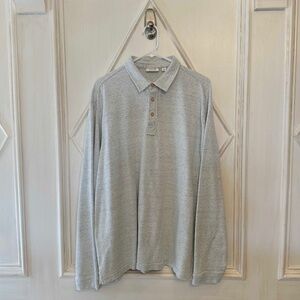 Rowm Light Gray and Blue Space Dyed Long Sleeve Polo